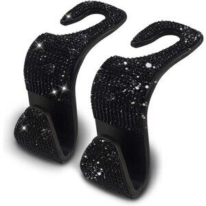 Bling Car Seat Hooks Black (2 Pack) Bling Rhinestones Crystal Hanger Organizer